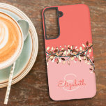 Chic Two Tone Coral Add A Name Monogram Leaves Samsung Galaxy S22  Case<br><div class="desc">This simple to personalize chic phone case design features a two tone coral background, name, and initial letter monogram and matching leafy branches separating top and bottom. Personalize the case in the text fields with a name and initial, remove both or one or edit using the design tool to select...</div>