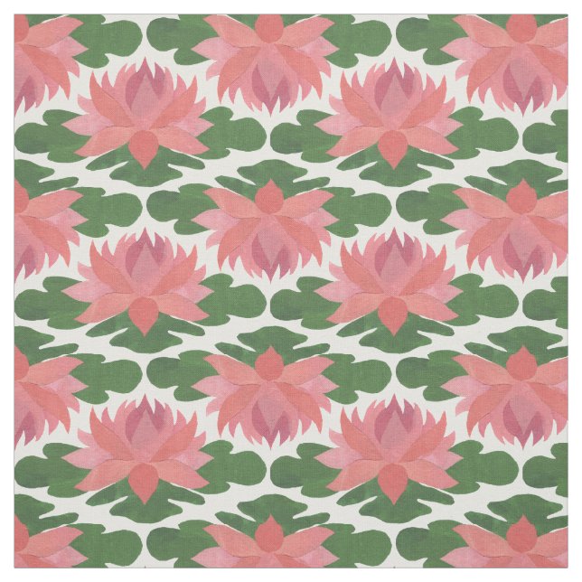 Chic Two-way Water Lilies on White Custom Fabric (Swatch)