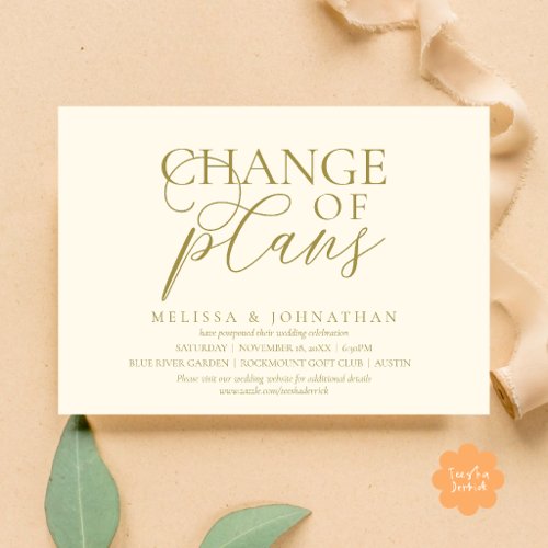 Chic Typographic Wedding Postpone Change of plans Invitation