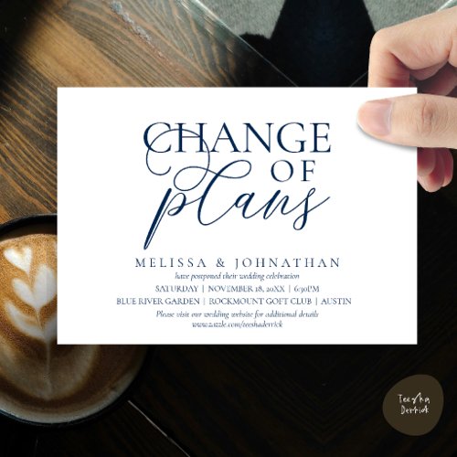 Chic Typographic Wedding Postpone Change of plans Invitation