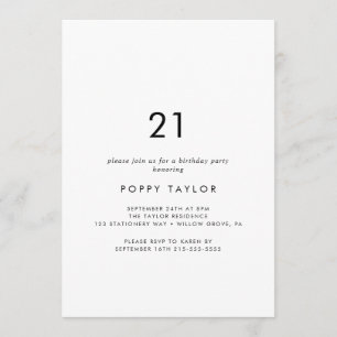 Chic Typography 21st Birthday Party Invitation