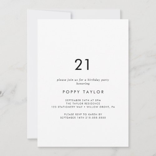 Chic Typography 21st Birthday Party Invitation