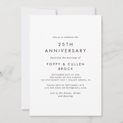 Chic Typography 25th Wedding Anniversary Invitation