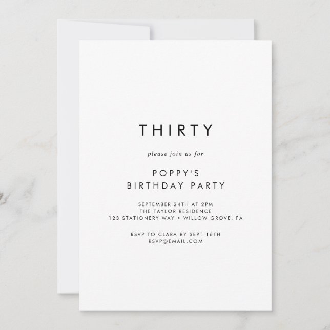 Chic Typography 30th Birthday Party Invitation (Front)