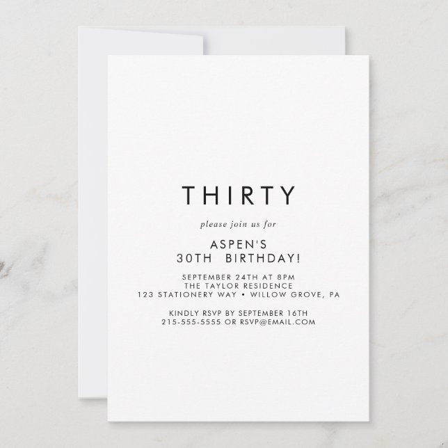 Chic Typography 30th Birthday Party Invitation (Front)