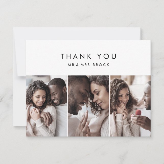 Chic Typography 3 Photo Template Thank You Card (Front)