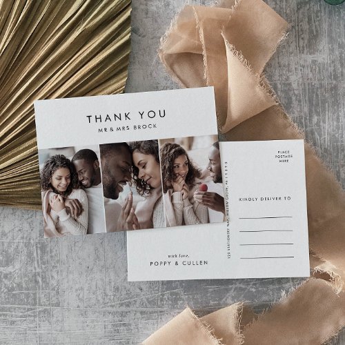 Chic Typography 3 Photo Template Thank You Postcard