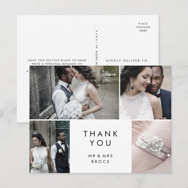 Chic Typography 4 Photo Template Thank You Postcard (Front/Back)