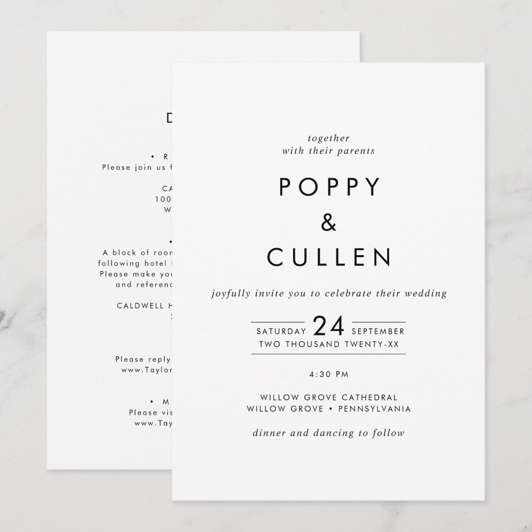 Chic Typography All In One Wedding Invitation | Zazzle
