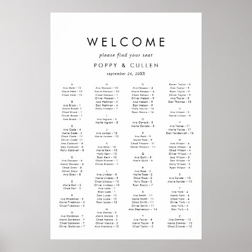 Chic Typography Alphabetical Seating Chart
