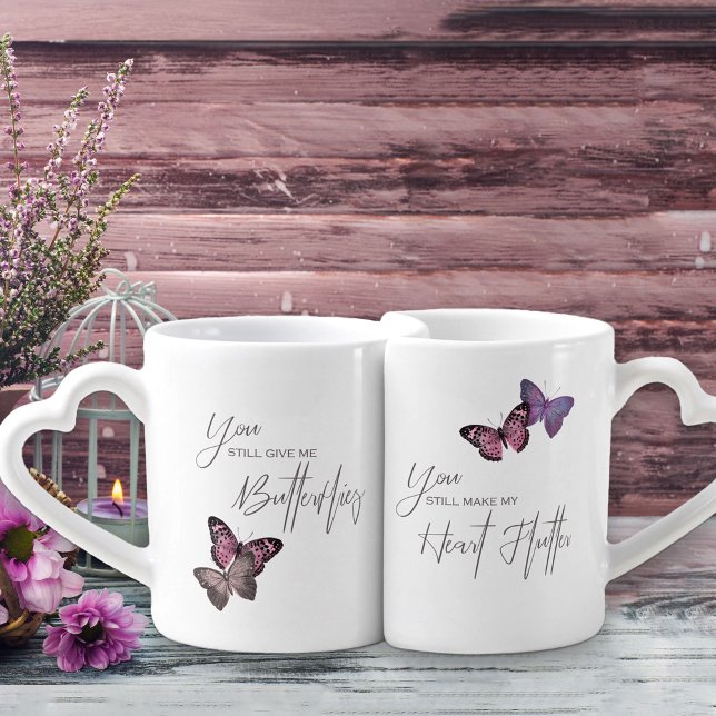 Chic Typography and Butterflies - Custom Name Year Coffee Mug Set