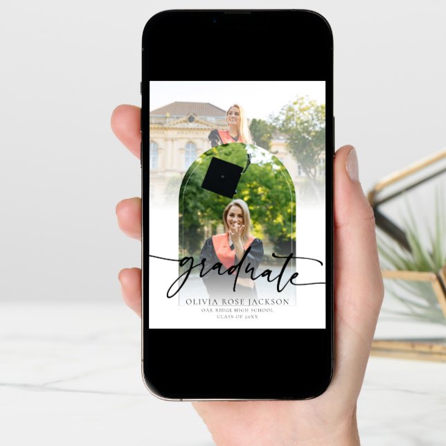 Chic Typography Arch Photo Graduation Announcement (Front Digital)