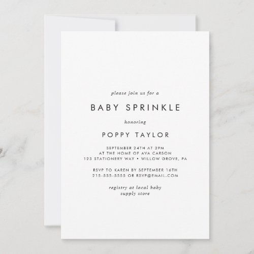 Chic Typography Baby Sprinkle Invitation
