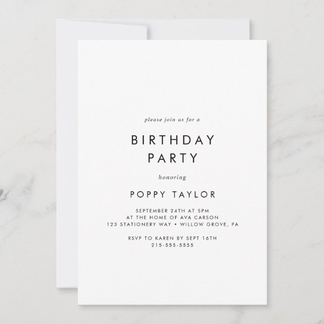 Chic Typography Birthday Party Invitation (Front)