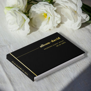 Chic typography black minimalist foil wedding guest book 