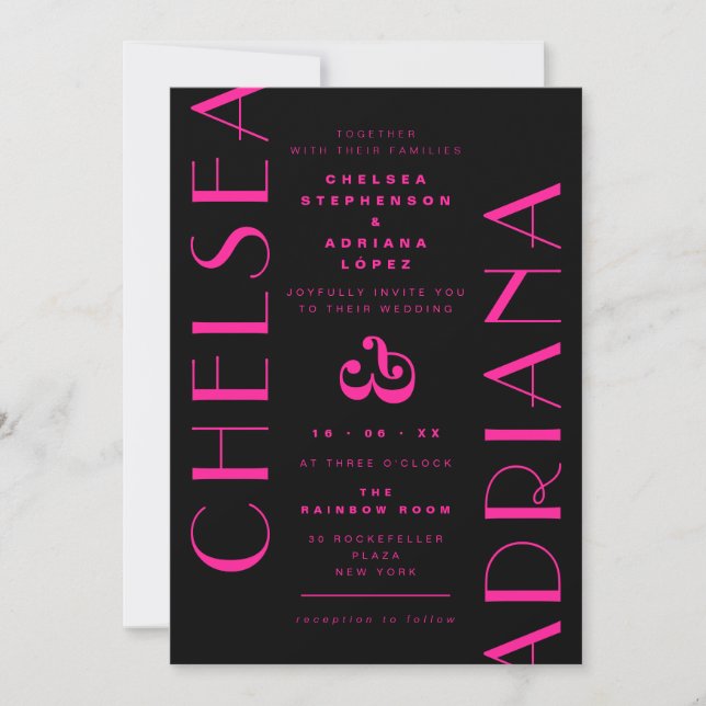 Chic Typography Black Pink Art Deco Wedding Invitation (Front)