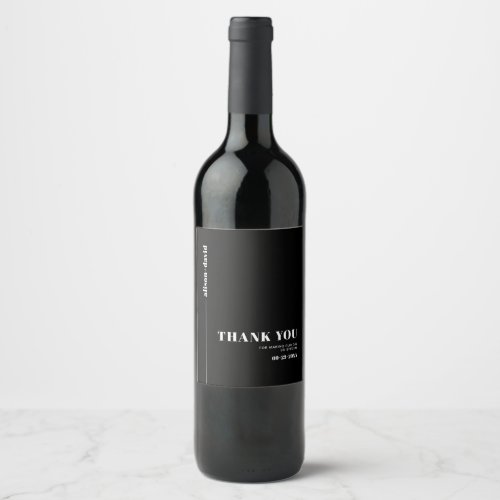Chic typography black Thank You minimalist wedding Wine Label