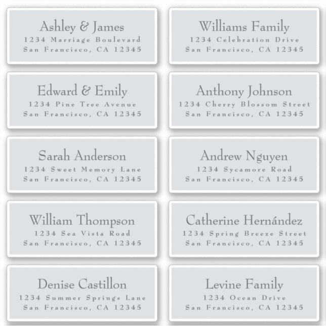 Chic Typography Blue Wedding Guest Address Labels (Front)