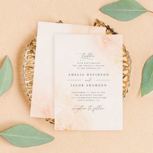 Chic Typography Blush Pink Watercolor Wedding Foil Invitation