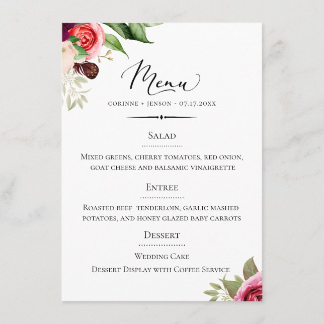 Chic Typography Bohemian Floral Wedding Menu (Front)