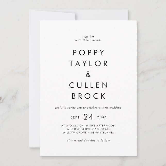 Chic Typography Bold Names Wedding Invitation (Front)