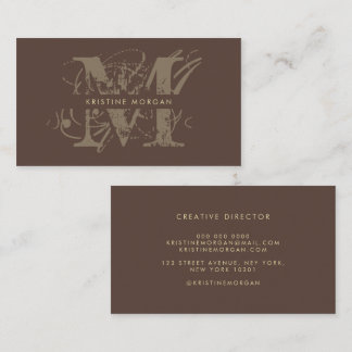 Chic typography brown monogram name business card