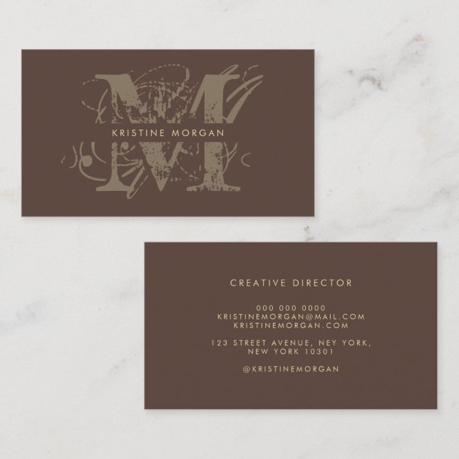 Chic typography brown monogram name business card (Front/Back)