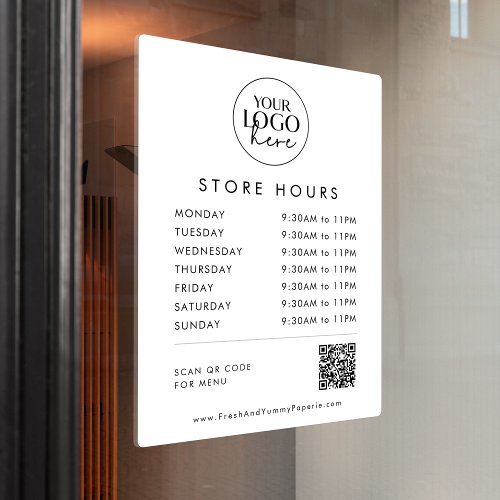 Chic Typography Business Logo QR Code Store Hours Window Cling