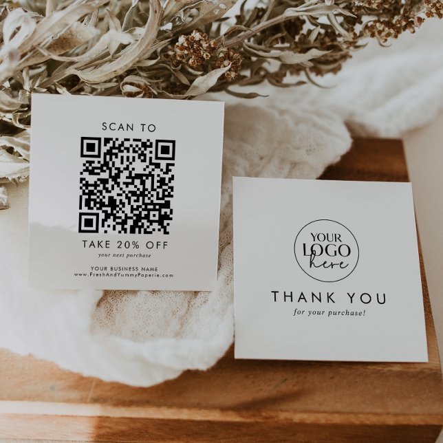 Chic Typography Business Logo QR Code Thank You Discount Card (Creator Uploaded)