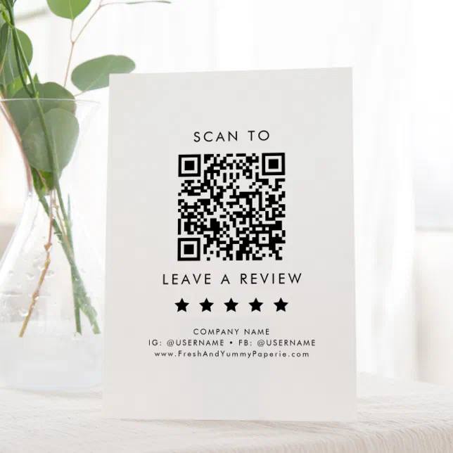 Chic Typography Business QR Code Leave A Review Pedestal Sign | Zazzle