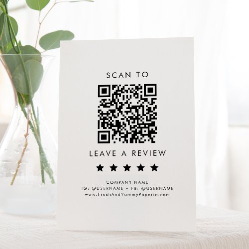 Chic Typography Business QR Code Leave A Review Pedestal Sign