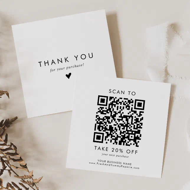 Chic Typography Business QR Code Thank You Discount Card | Zazzle