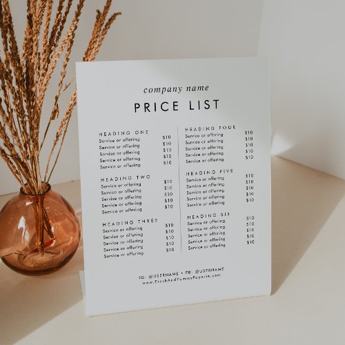 Chic Typography Business Services Price List Pedestal Sign