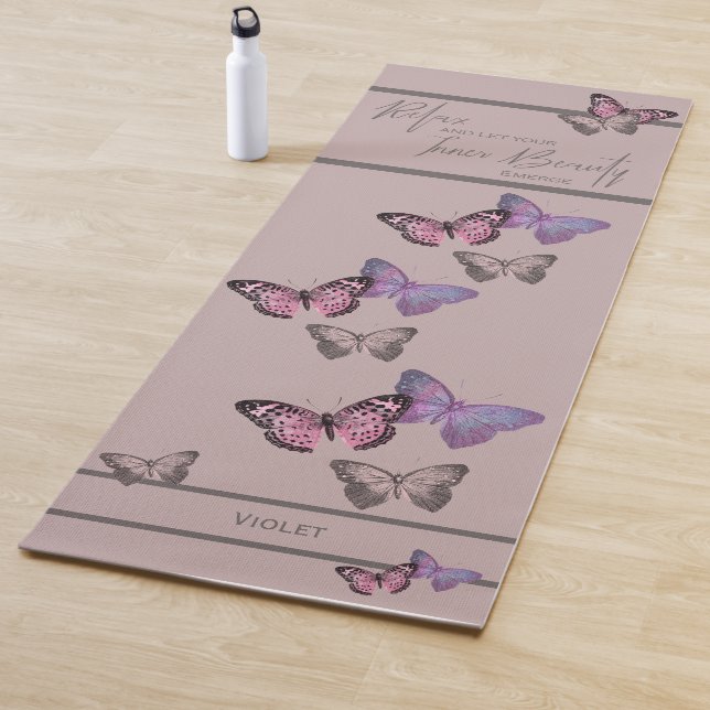 Chic Typography & Butterfly Pattern - Personalized Yoga Mat (In Situ)