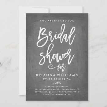 Chic Typography Chalkboard Bridal Shower Invitation by NBpaperco at Zazzle