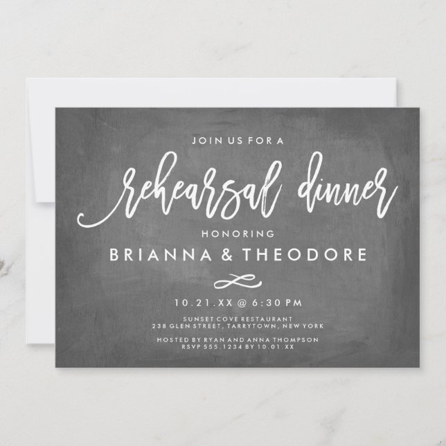 Chic Typography Chalkboard Rehearsal Dinner Invitation (Front)