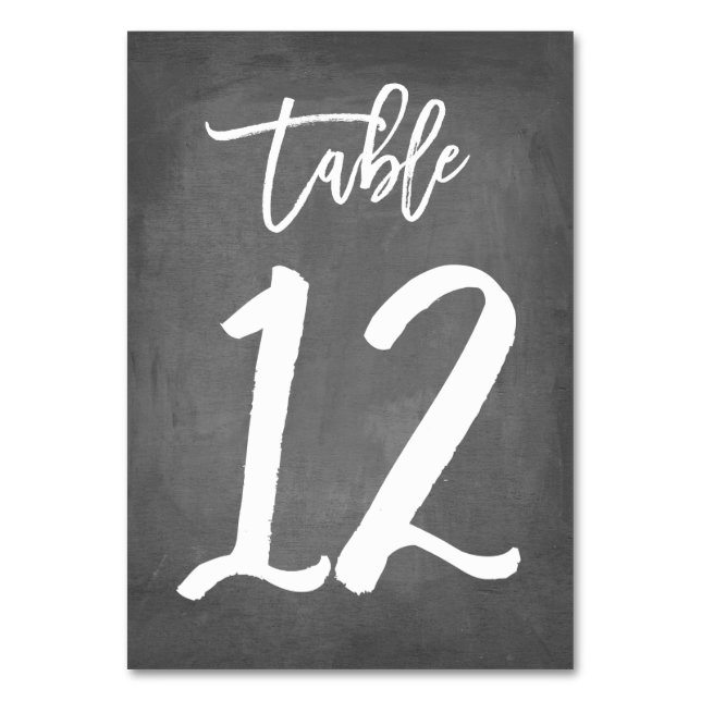 Chic Typography Chalkboard Table Number | Table 12 (Front)