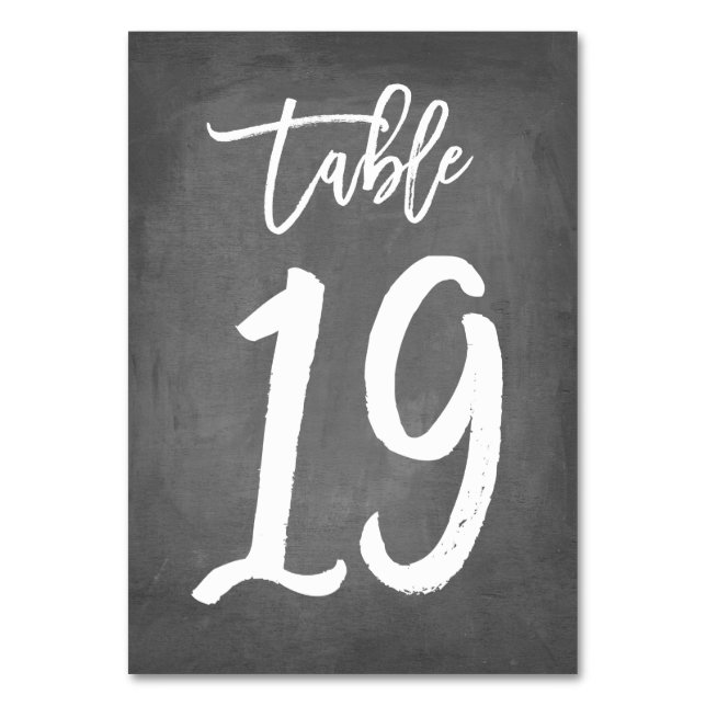 Chic Typography Chalkboard Table Number | Table 19 (Front)