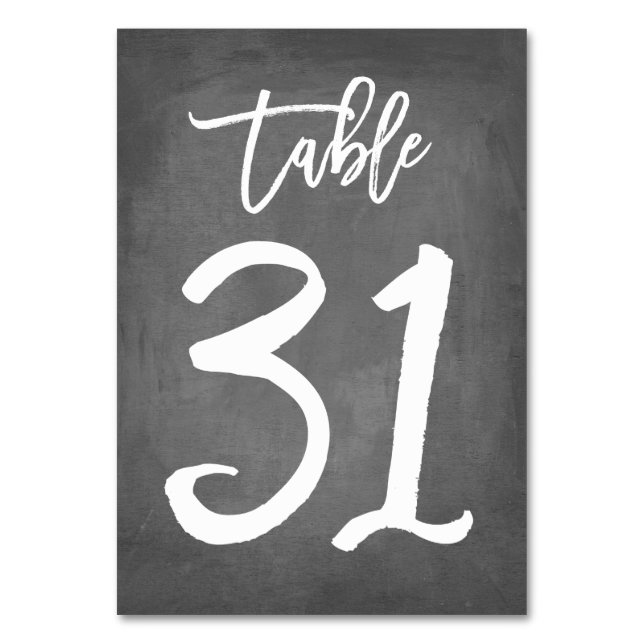 Chic Typography Chalkboard Table Number | Table 31 (Back)