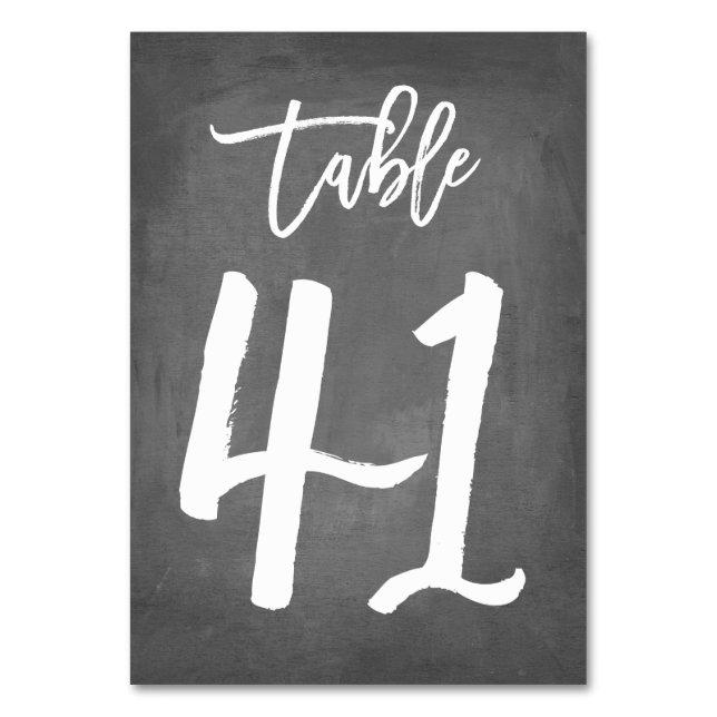 Chic Typography Chalkboard Table Number | Table 41 (Front)