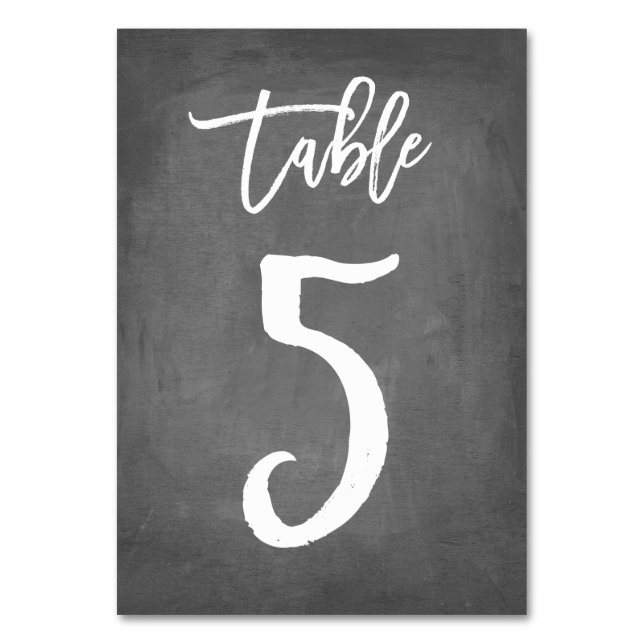 Chic Typography Chalkboard Table Number | Table 5 (Front)