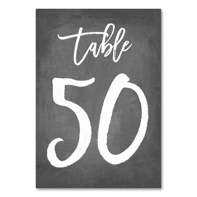 Chic Typography Chalkboard Table Number | Table 50 (Front)