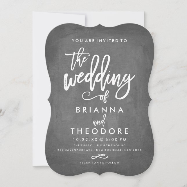 Chic Typography Chalkboard Wedding Invitation (Front)