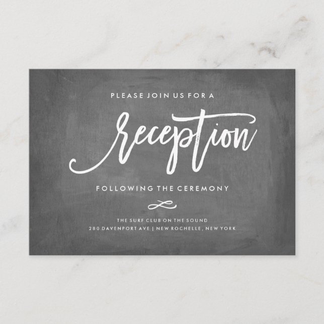Chic Typography Chalkboard Wedding Reception Card (Front)