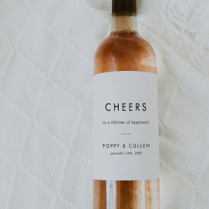 Chic Typography Cheers Wedding Wine Labels