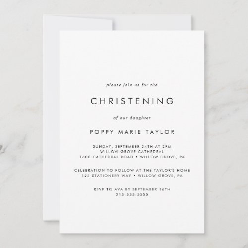 Chic Typography Christening Invitation