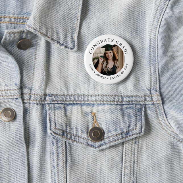 Chic Typography Congrats Grad Photo Graduation Button (In Situ)