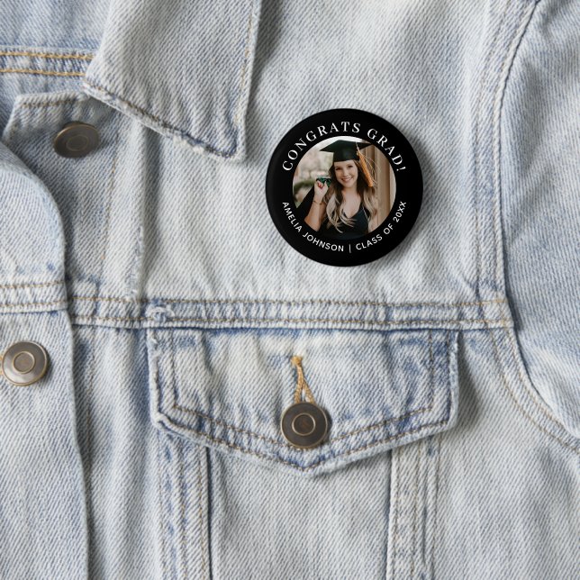 Chic Typography Congrats Grad Photo Graduation Button (In Situ)