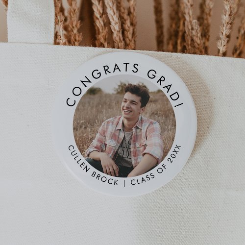 Chic Typography Congrats Grad Photo Graduation Button