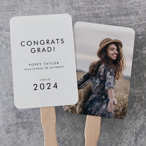 Chic Typography Congrats Grad Photo Graduation Hand Fan